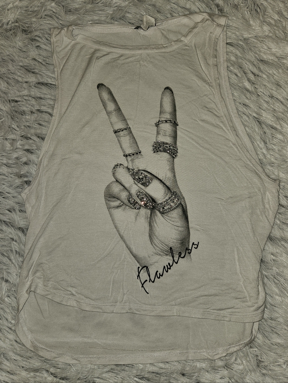 UK2LA Rhinestone Graphic Tank Size M | “Flawless” Peace Sign | Y2K Muscle Tee
